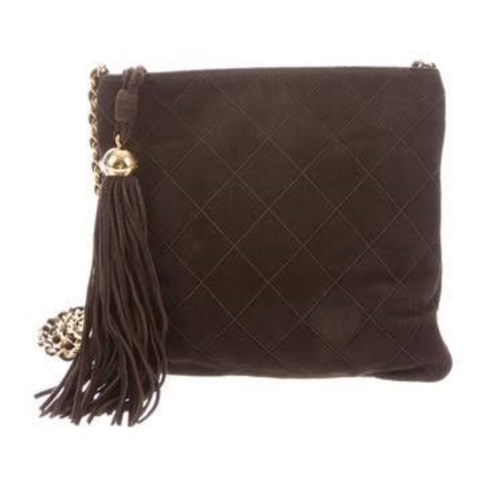 Chanel Quilted Suede Crossbody Bag w/Gold Accents